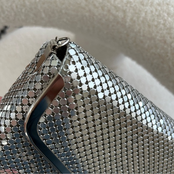 VINTAGE Sequin Evening Clutch Purse with Strap Silver - Picture 9 of 13